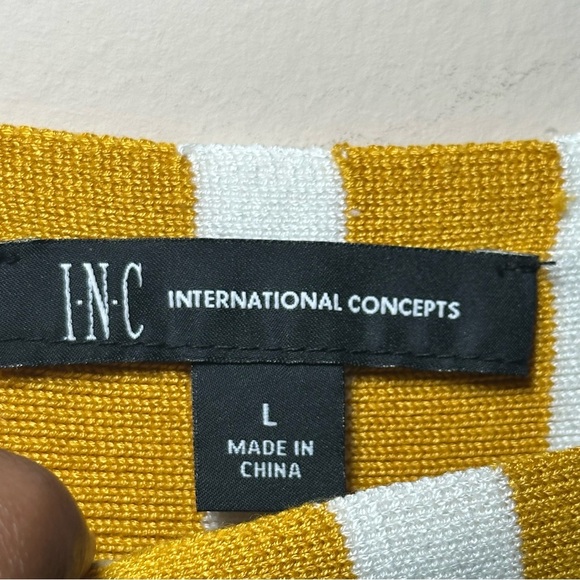 INC International Concepts Tan Sweater Yellow Stripe Size Large - Picture 12 of 16